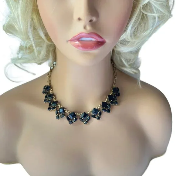 J Crew Gold Black Crystal Adjustable Statement Necklace - Picture 3 of 12